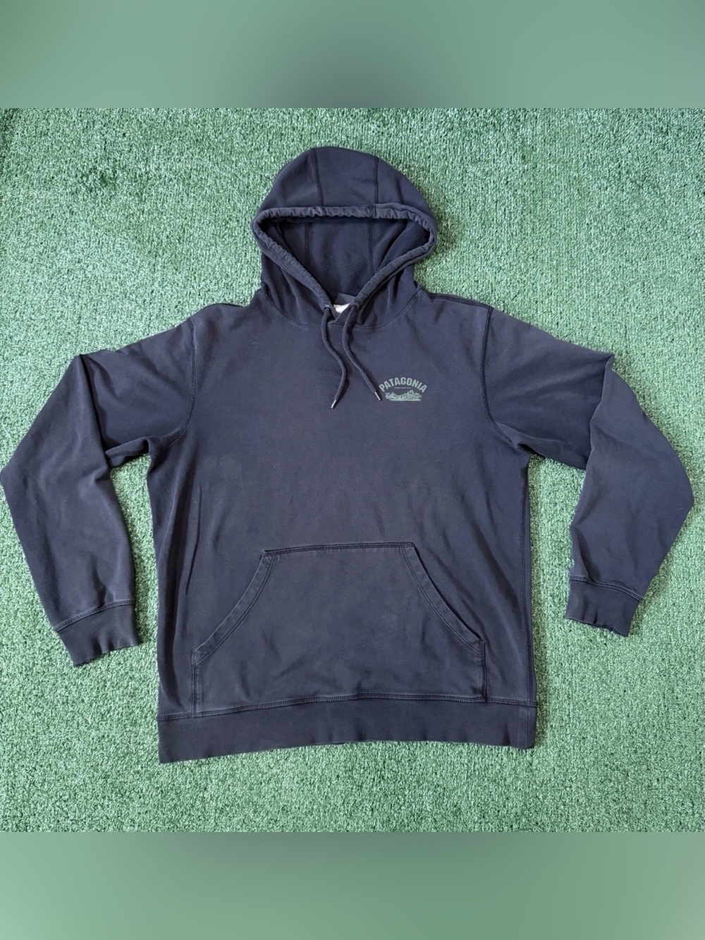 Vtg Patagonia Lightweight Mountain Graphic Hoodie Black Organic Cotton Size M